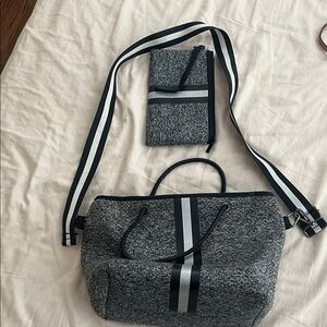 HAUTE SHORE Gray Tote Bag with Black and White Stripes